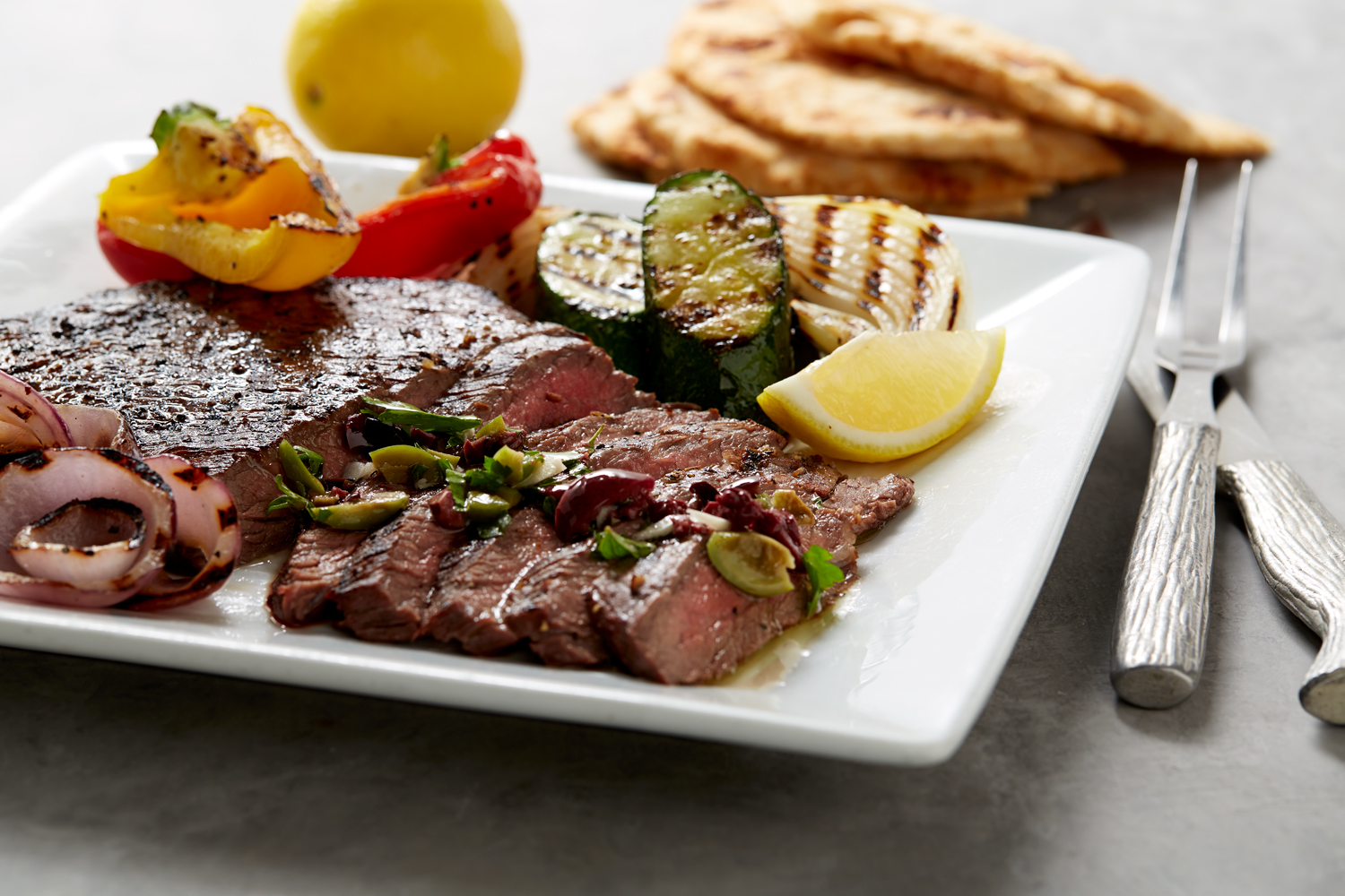 Grilled Flank Steak with Lemon Olive Vinaigrette